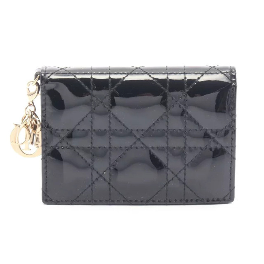 Christian Dior Lady Cannage Wallet Accessory Patent Vernis Leather Black